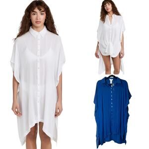 L*Space Anita Button Front Tunic Swim Cover-up Indigo Women Small NWT